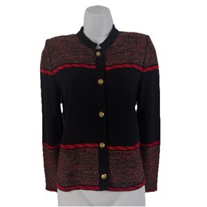 Mita Cardigan Sweater Women's XS/ Small Red Black Metallic Gold Buttons Vintage